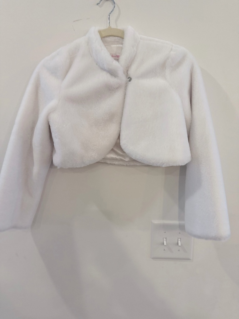 Girls Large -White Fur Crop Jacket - Bonnie Jean - worn once